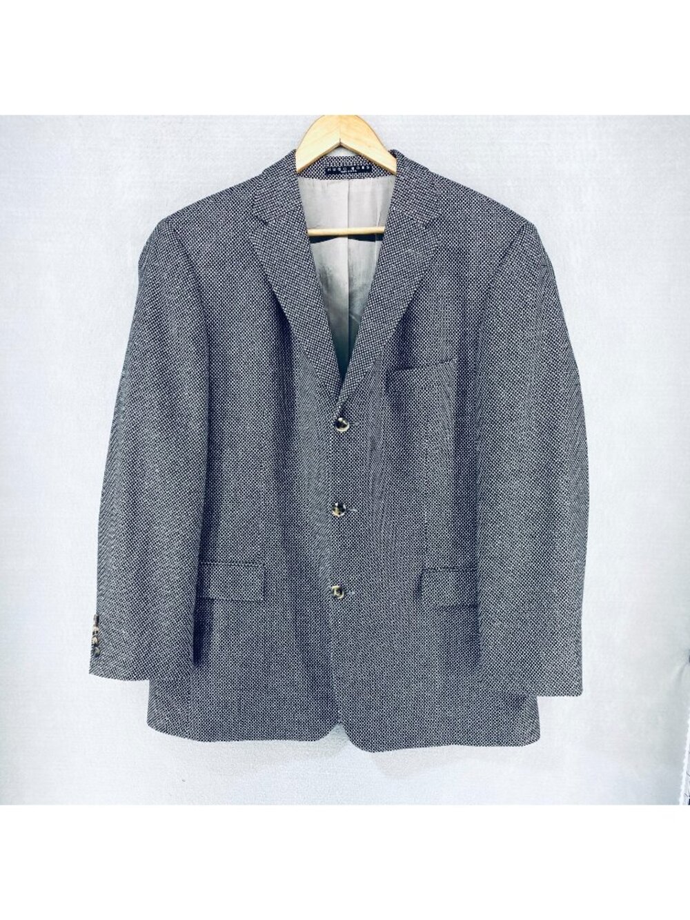 Vintage Hugo Boss Blazer Mens 44R Gray Wool 3 Button Sport Coat Jacket